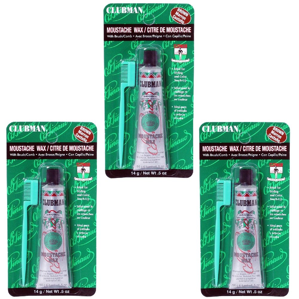 CLUBMAN PINAUD Mens Brown Moustache Styling Wax With Comb 3 x BB-070624
